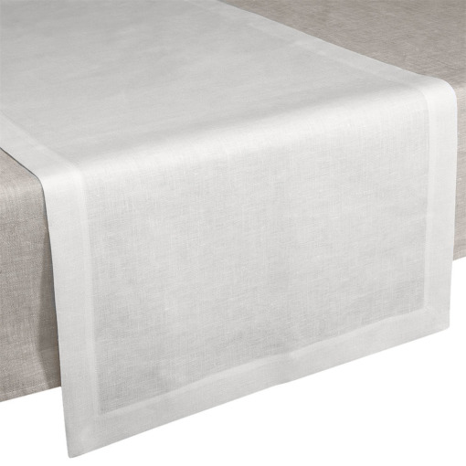Runner in lino Made in Italy Cornice bianco panna 50x150cm