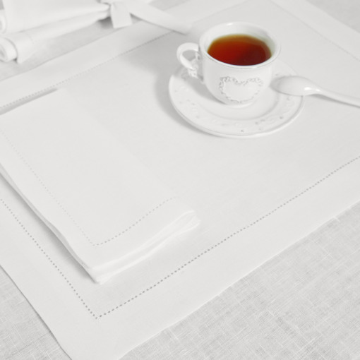Tovaglietta americana in lino Made in Italy Ajour bianco panna 35x50cm - immagine 2
