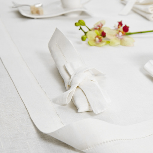 Cuore di lino - Tovagliolo in puro lino 100% Made in Italy Ajour Bianco Ottico 45X45cm - immagine 3