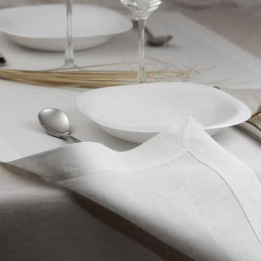 Runner in lino Made in Italy Cornice bianco panna 50x150cm - immagine 2