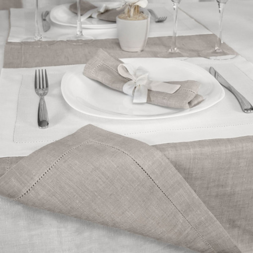 Tovaglietta americana in lino Made in Italy Ajour bianco panna 35x50cm - immagine 3