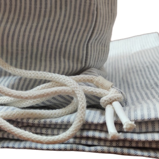 Cuore di lino Zainetto con Coulisse 100% Lino - Made in Italy - Righine Bianche e Blu Chiaro… - immagine 3