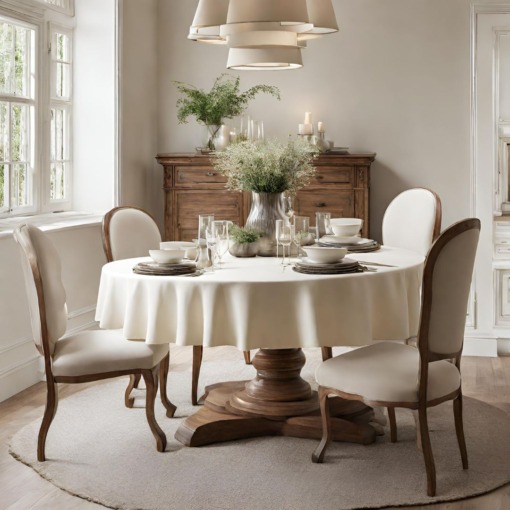 Cuore di lino - Tovaglia in Puro Lino 100% Made in Italy Moderna Bianco Panna Rotonda (D180cm) - immagine 3