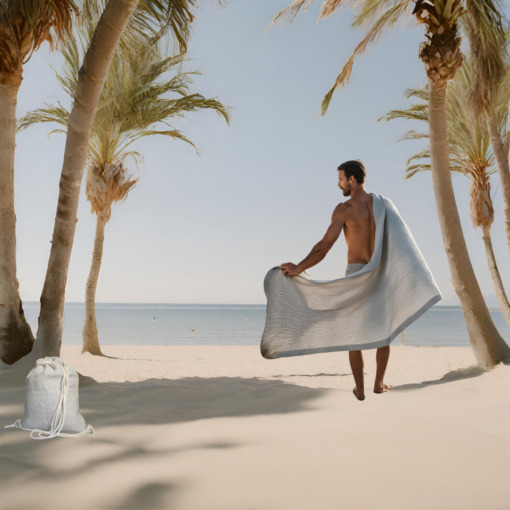 Telo Mare Singolo in Lino 100% Naturale - Leggero, Assorbente e Elegante - Ideale per una Vacanza di Stile (90X170 Retrò BLU) - immagine 11