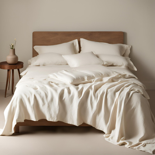 Copripiumino in lino Made in Italy Moderno Bianco Panna 250x200+40 - immagine 6