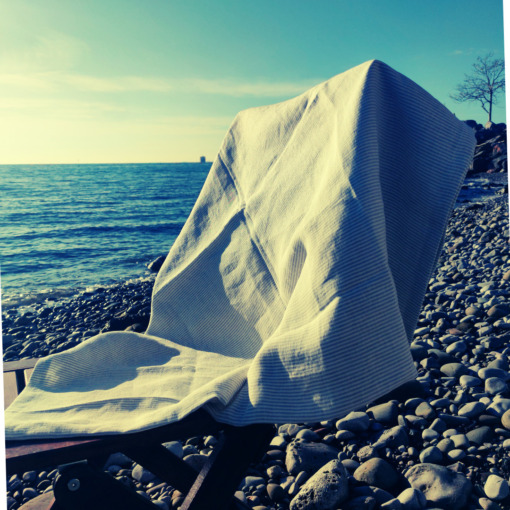 Telo Mare Singolo in Lino 100% Naturale - Leggero, Assorbente e Elegante - Ideale per una Vacanza di Stile (90X170 Retrò BLU) - immagine 8