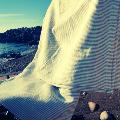 Telo Mare Singolo in Lino 100% Naturale - Leggero, Assorbente e Elegante - Ideale per una Vacanza di Stile (90X170 Retrò BLU) - immagine 7