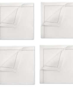 Cuore di Lino - Set di 4 Tovaglioli da Cocktail in Lino Bianco Ottico – Eleganza Naturale con Orlo Ajour – Perfetti per Tavole Raffinate, 25x25 cm, Made in Italy