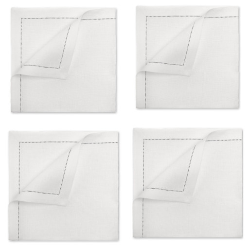 Cuore di Lino - Set di 4 Tovaglioli da Cocktail in Lino Bianco Ottico – Eleganza Naturale con Orlo Ajour – Perfetti per Tavole Raffinate, 25x25 cm, Made in Italy