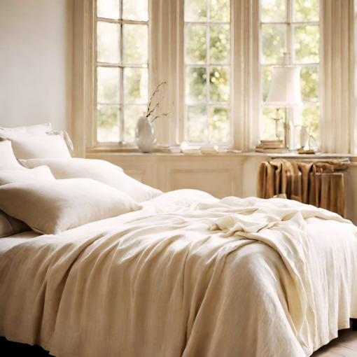 Lenzuolo sotto con angoli in lino Made in Italy bianco panna - immagine 4