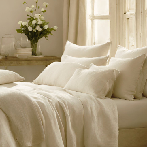 Lenzuolo sotto con angoli in lino Made in Italy bianco panna - immagine 3