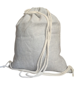 Cuore di lino Zainetto con Coulisse 100% Lino - Made in Italy - Righine Bianche e Grigio Chiaro
