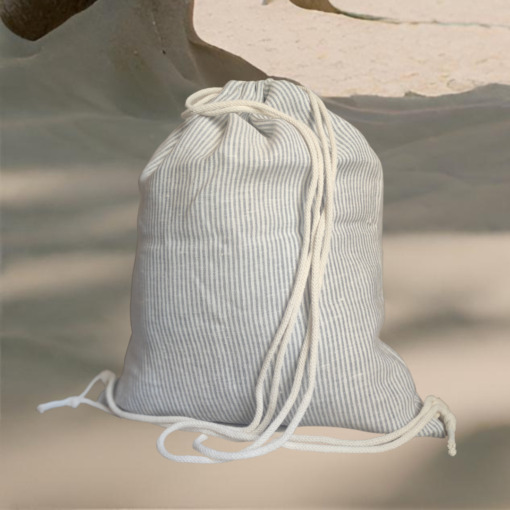Cuore di lino Zainetto con Coulisse 100% Lino - Made in Italy - Righine Bianche e Grigio Chiaro - immagine 3