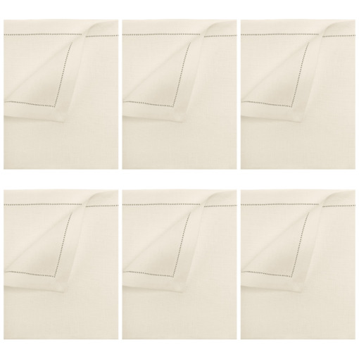 Cuore di Lino - Set di 6 Tovaglioli da Cocktail in Lino Bianco Panna – Orlo Ajour – Eleganza per Tavole Formali, 25x25 cm, Made in Italy
