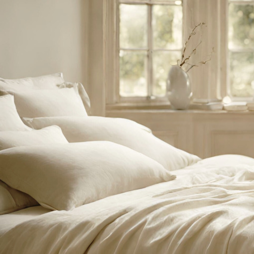 Lenzuolo sotto con angoli in lino Made in Italy bianco panna - immagine 8