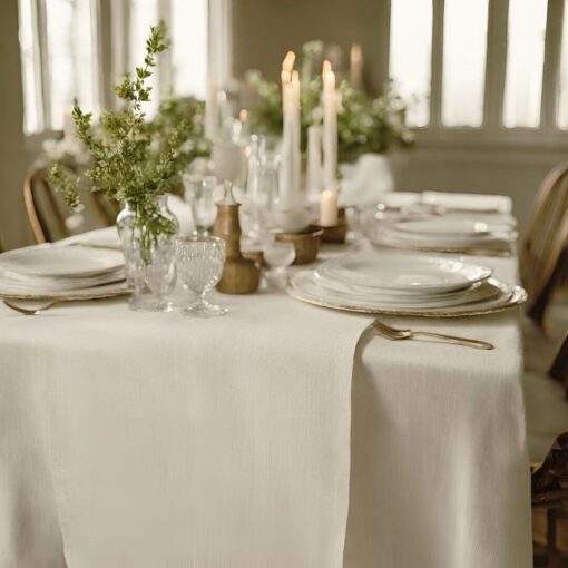 Runner in lino Made in Italy Moderno Bianco Panna 50x150cm - immagine 4