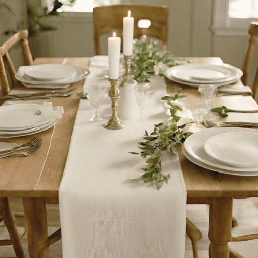 Runner in lino Made in Italy Moderno Bianco Panna 50x150cm - immagine 5