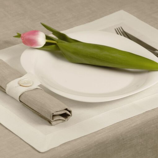 Tovaglietta americana in lino Made in Italy Cornice Bianco Panna 35x50cm - immagine 3