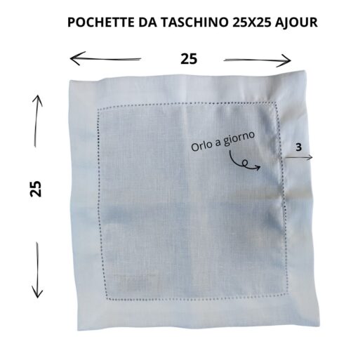 Cuore di lino - Fazzoletto da Taschino in Lino Bianco Ottico con Orlo Ajour 25x25 Made in Italy - immagine 6