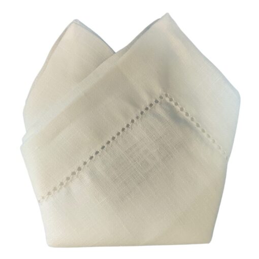 Cuore di lino - Fazzoletto da Taschino in Lino Bianco Panna con Orlo Ajour 25x25 Made in Italy - immagine 5