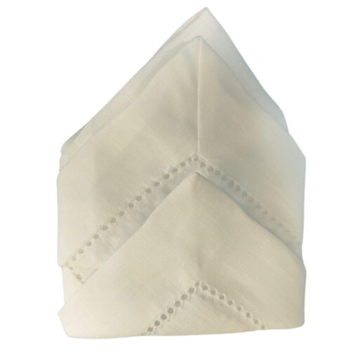 Cuore di lino - Fazzoletto da Taschino in Lino Bianco Panna con Orlo Ajour 25x25 Made in Italy - immagine 3