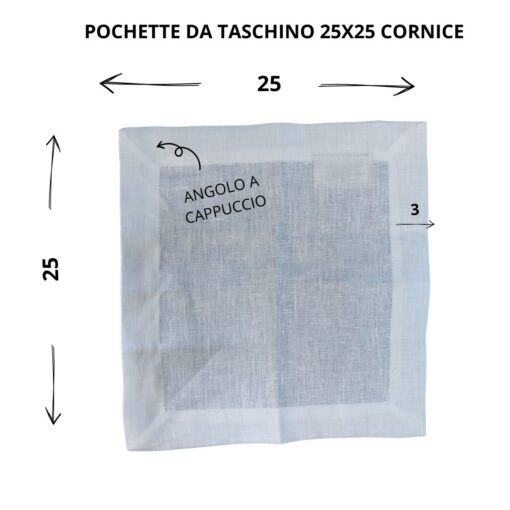 Cuore di lino - Fazzoletto da Taschino in Lino Bianco Ottico con Orlo Cornice 25x25 Made in Italy - immagine 6