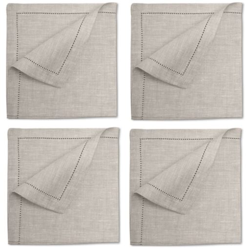 Cuore di Lino - Set di 4 Tovaglioli da Cocktail in Lino Naturale – Orlo Ajour – Eleganza per Tavole Formali, 25x25 cm, Made in Italy