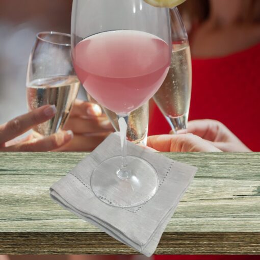 Cuore di Lino - Set di 6 Tovaglioli da Cocktail in Lino Naturale – Orlo Ajour – Eleganza per Tavole Formali, 25x25 cm, Made in Italy - immagine 3