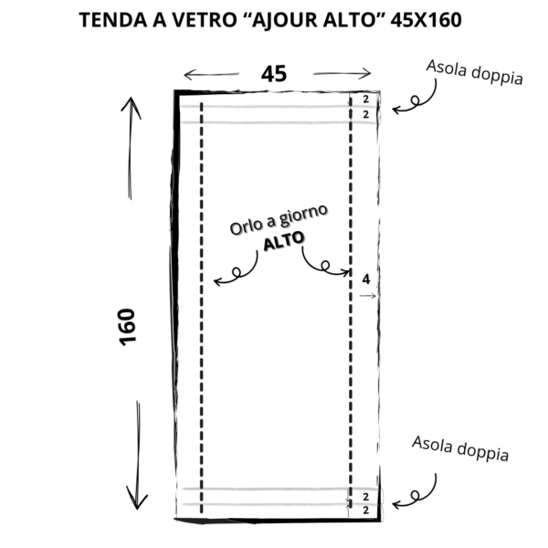 Cuore di lino - Tenda a Vetro 100% Puro Lino Made in Italy Collezione Ajour Alto Bianco Ottico 18 Tenda a Vetro Ajour Alto
